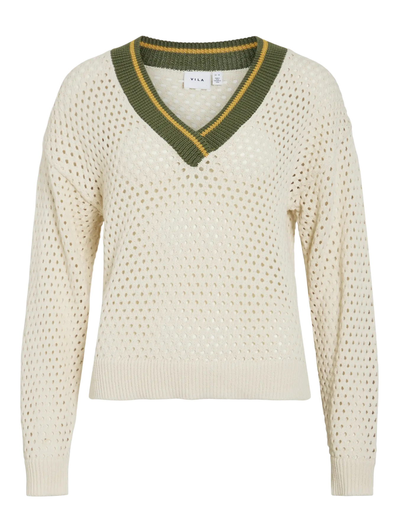 Jersey Vila nueva coleccion punto calado y detalle cuello verde en cotton grey