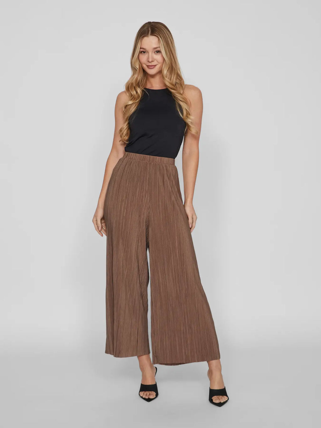 pantalon ancho midi marron chocolate moda mujer