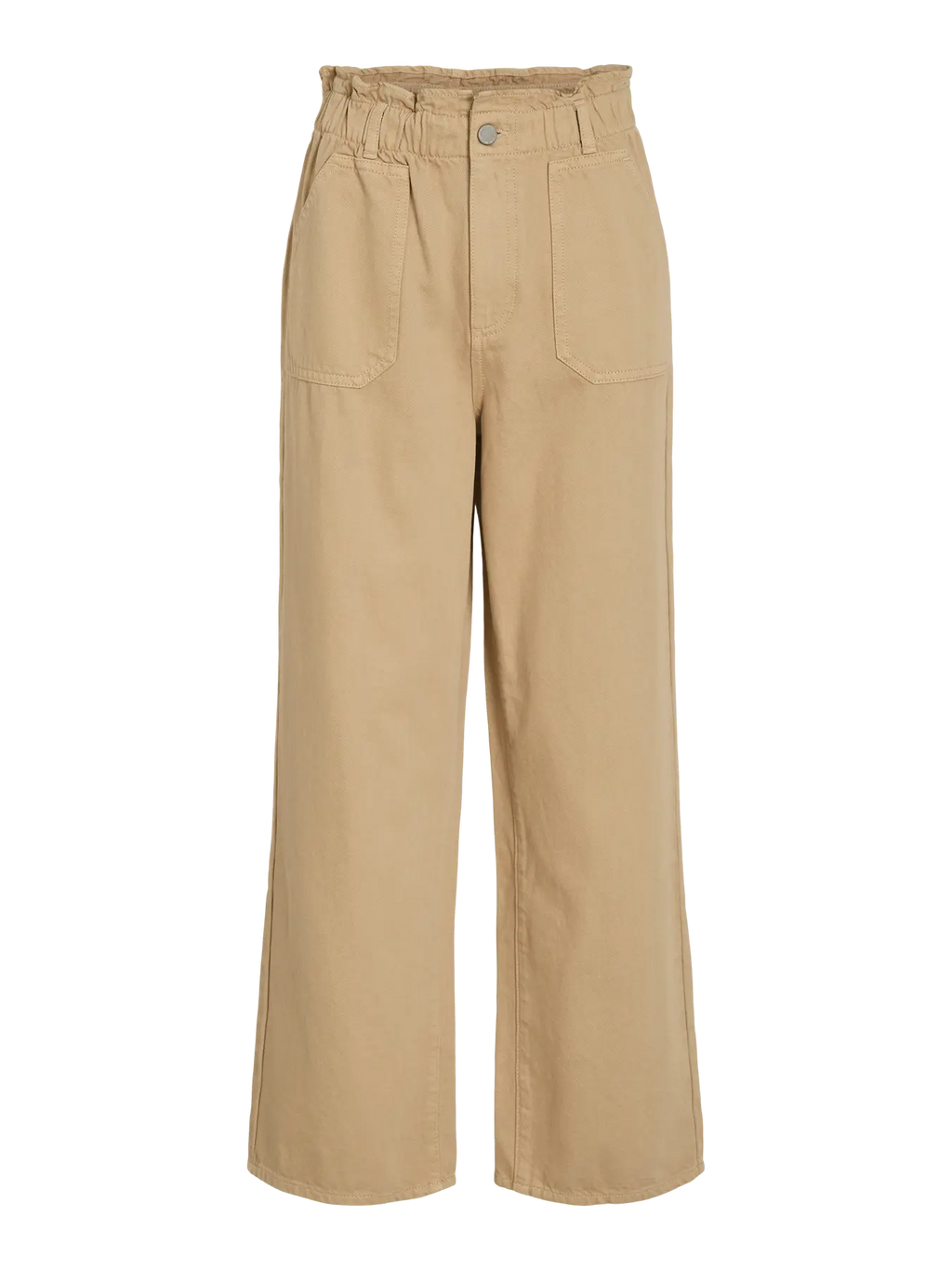 Pantalon camel recto con cintura fruncida y goma Vila Cotton grey 