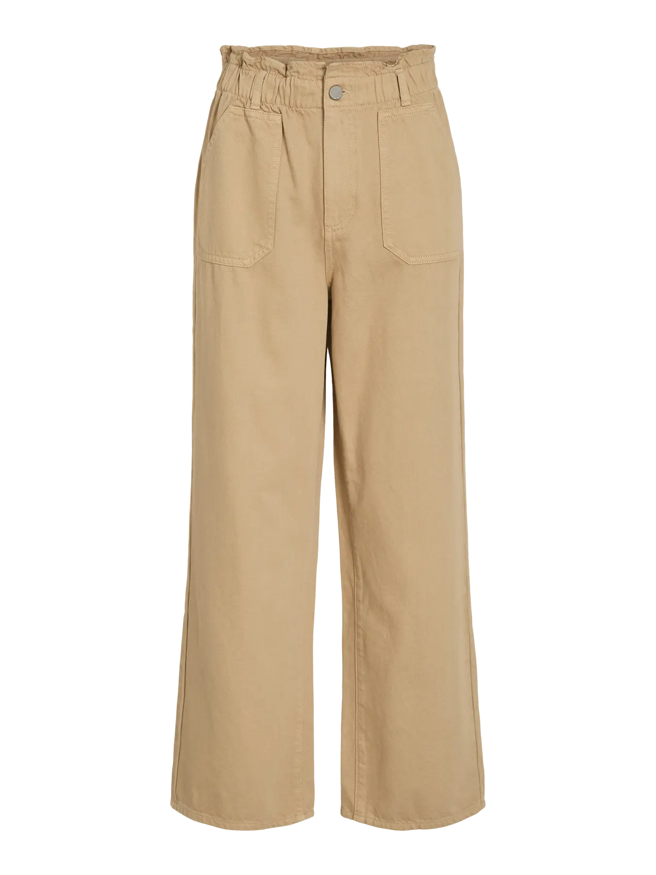 Pantalon camel recto con cintura fruncida y goma Vila Cotton grey 