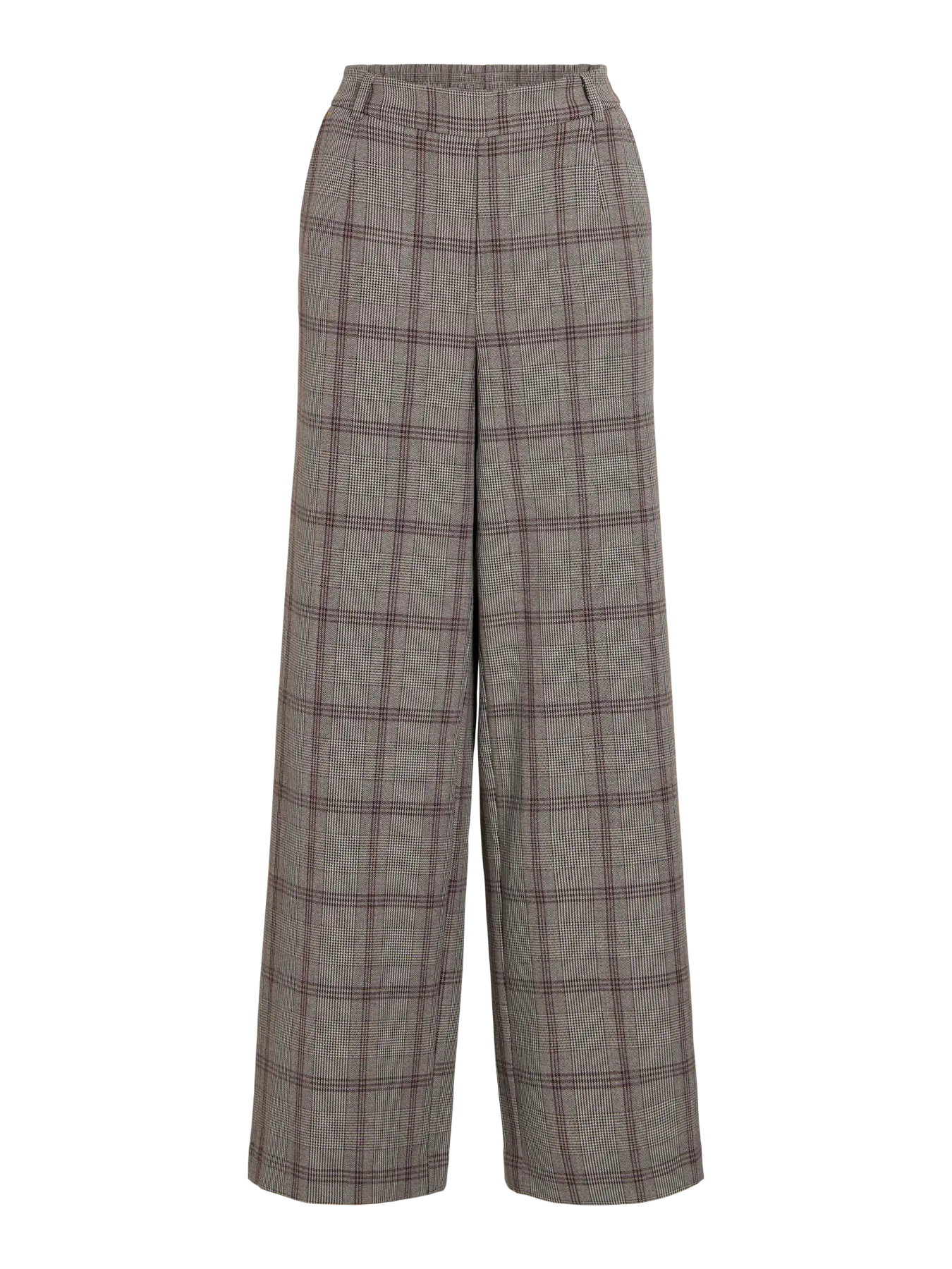 Pantalón de traje de cuadros gris y granate Vila corte recto

