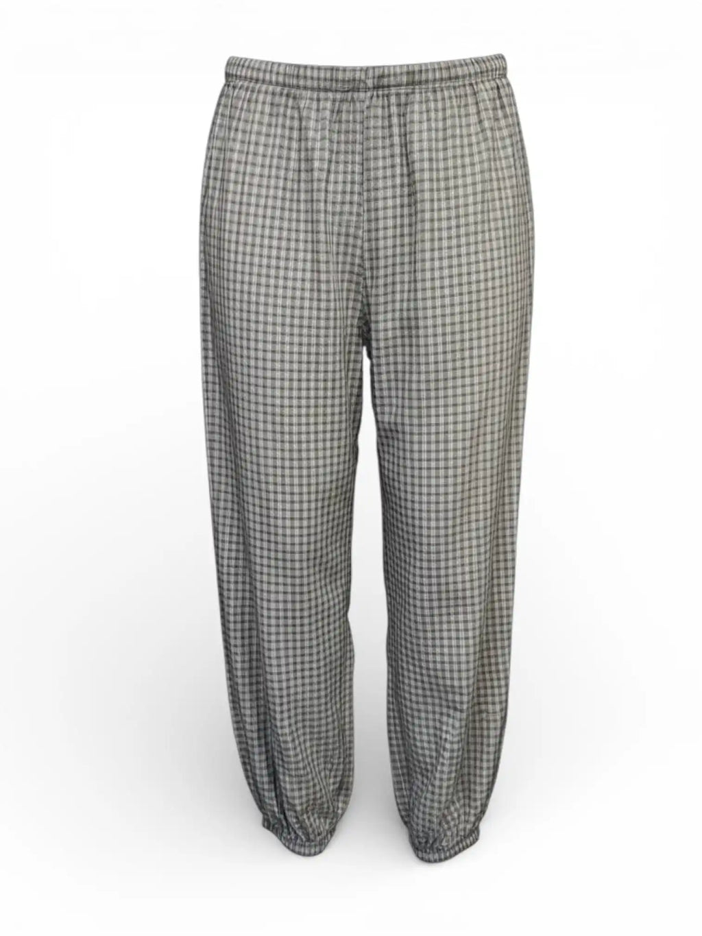 Pantalón fluido cuadros con gomas ajustables verde kaki