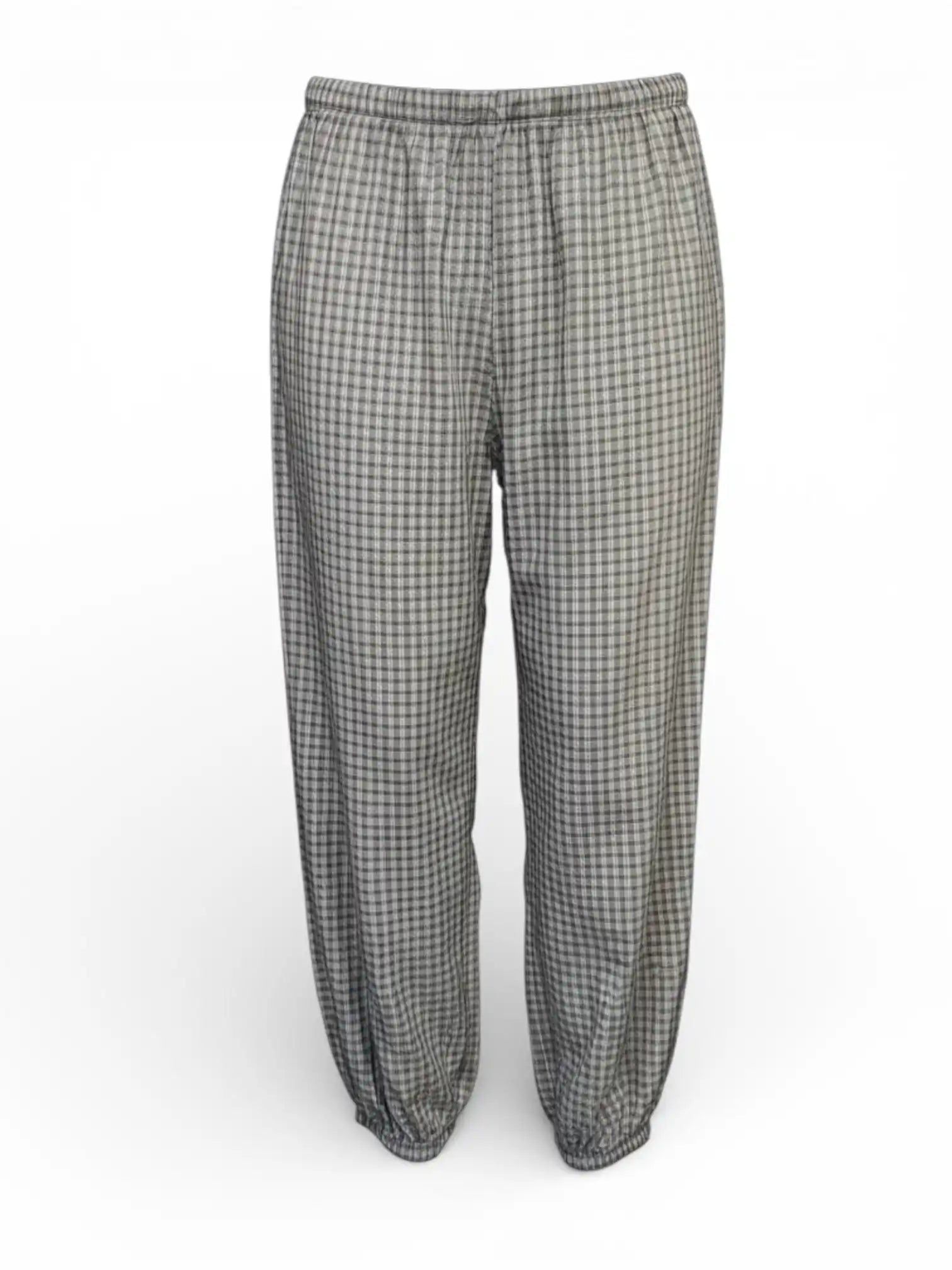 Pantalón fluido cuadros con gomas ajustables verde kaki