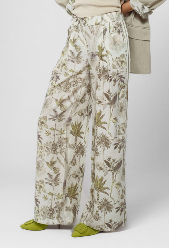 Pantalón mujer estampado vegetal pierna ancha de Goa Goa en Cotton Grey vista frontal