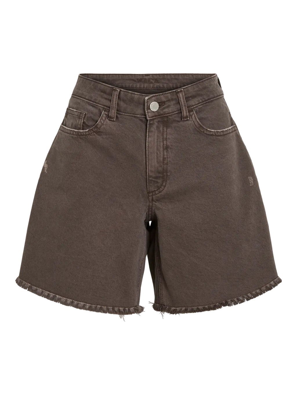 Pantalon corto vaquero color marron chocolate de Vila en cotton grey piedras blancas moda mujer asturias