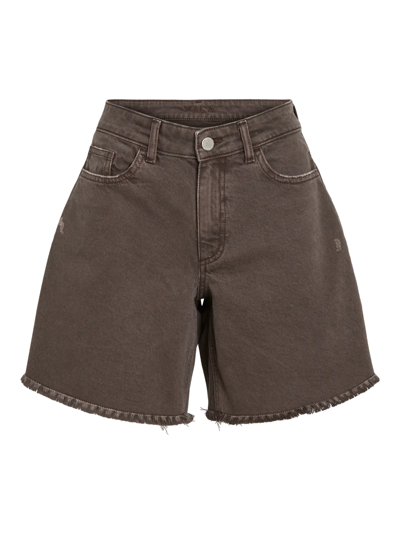 Pantalon corto vaquero color marron chocolate de Vila en cotton grey piedras blancas moda mujer asturias