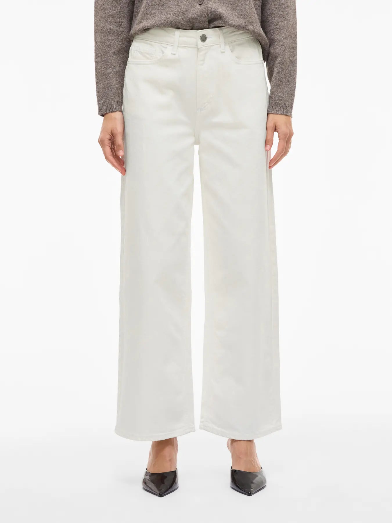 Pantalon blanco Vaquero recto y tiro alto Vila Cotton grey Piedras Blancas