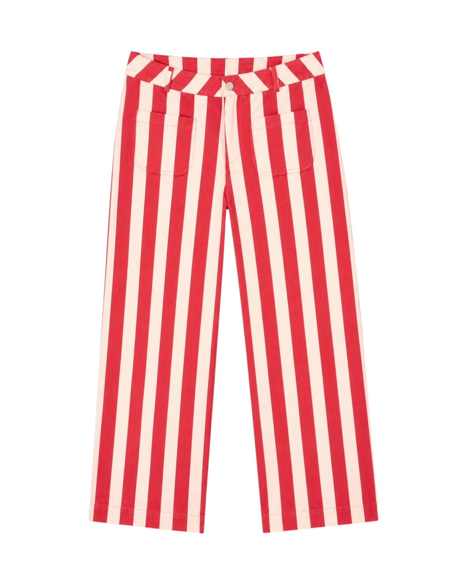 pantalón Cannes, pantalón rayas rojas, pantalón rayas mujer, pantalón verano mujer, pantalón recto, pantalón algodón mujer, pantalón rojo y blanco, pantalón casual mujer, Cotton Grey
