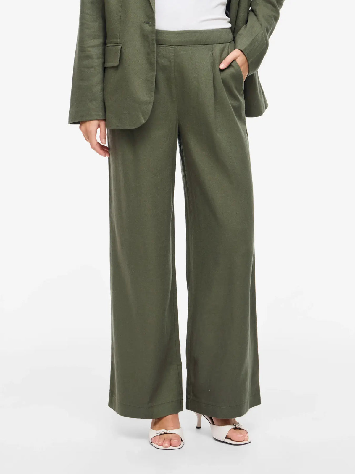 Pantalón palazzo verde kaki lino Vila cotton grey