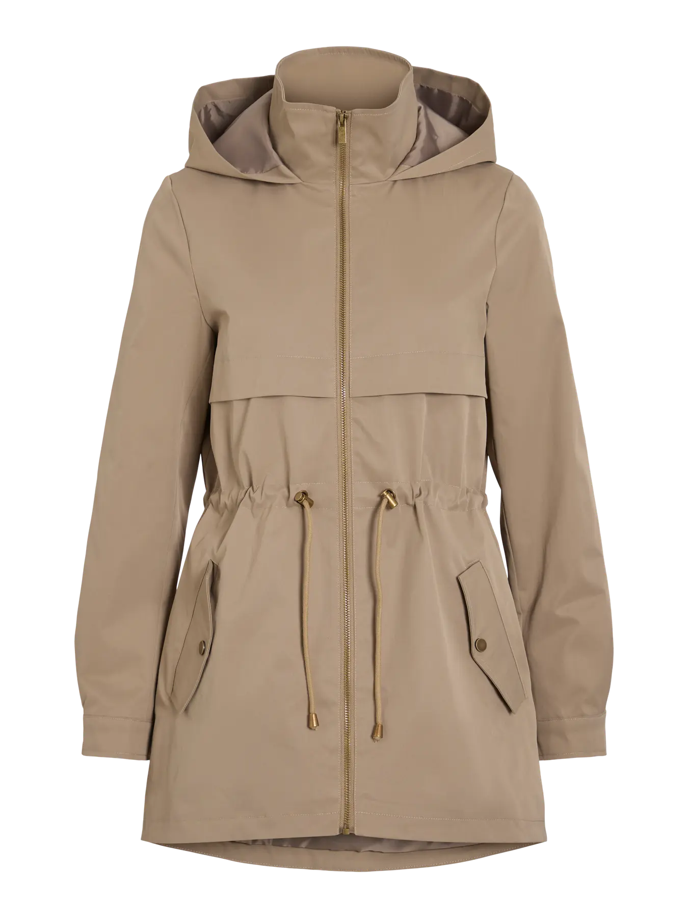parka iria mujer beige con capucha y cintura ajustable