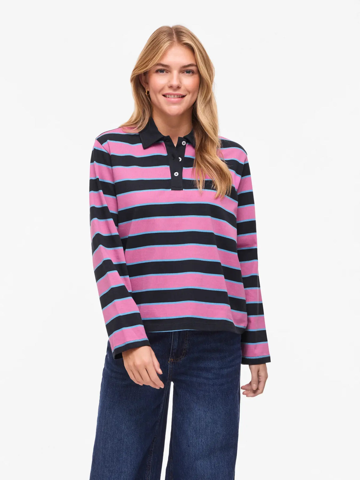 polo vila rayas anchas azul y rosa nueva coleccion en cotton grey