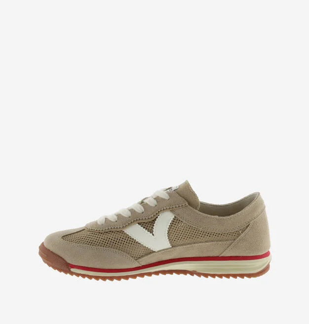 playeros mujer beige suela goma detalle rojo v en beige tejido de rejilla transpirable victoria