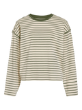 Sudadera Vila de mujer con rayas verde kaki y corte relajado. Básico imprescindible para looks urbanos y combinaciones cómodas de diario.