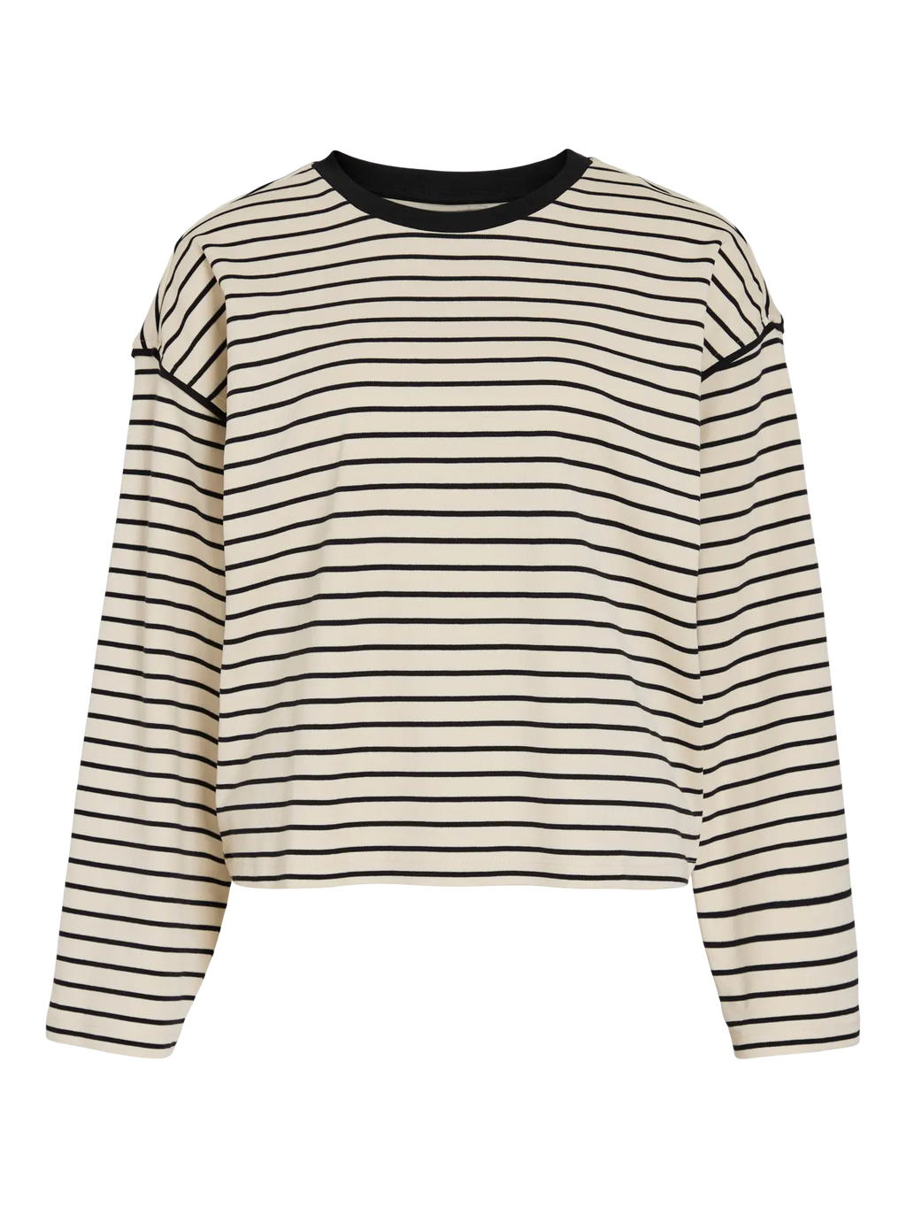 Sudadera Vila de mujer con rayas negras y corte relajado. Básico imprescindible para looks urbanos y combinaciones cómodas de diario.