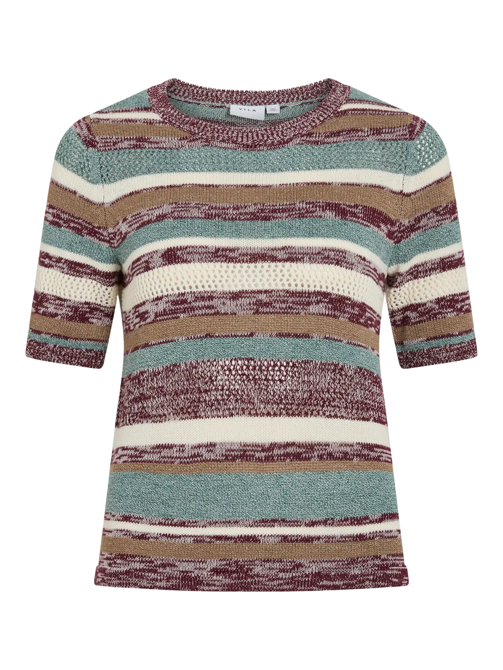 detalle Camiseta de punto Vila de rayas en colores tierra nueva coleccion cotton grey