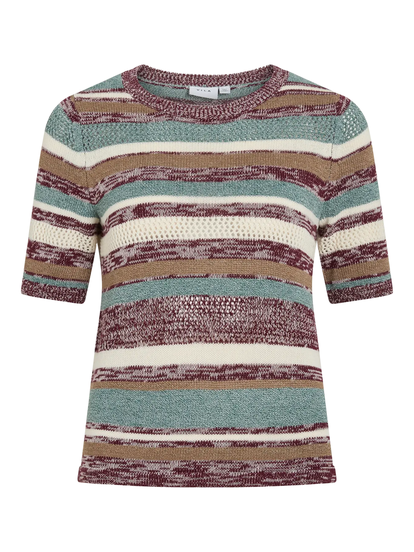 detalle Camiseta de punto Vila de rayas en colores tierra nueva coleccion cotton grey