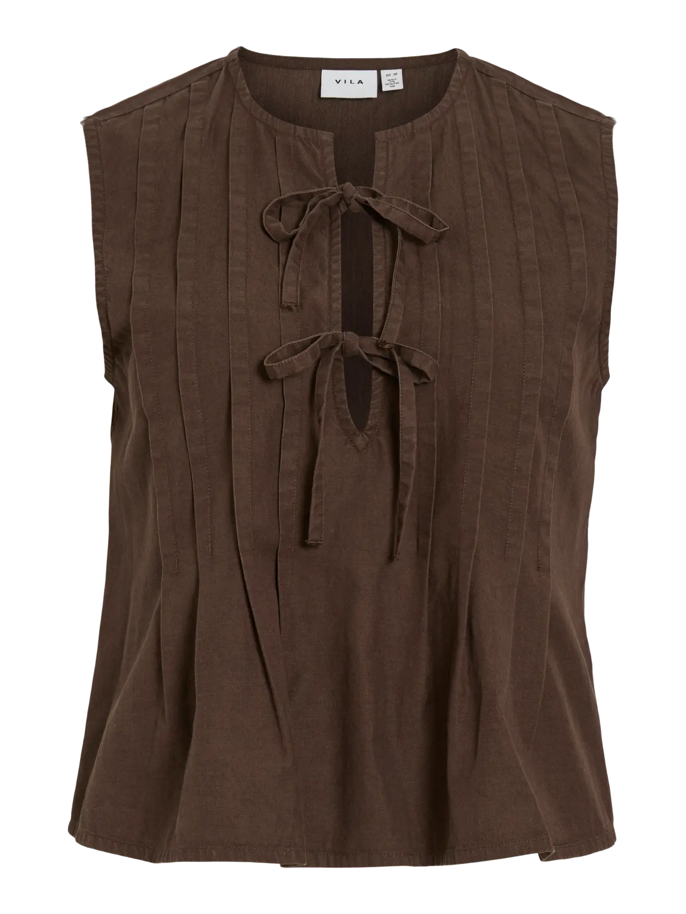blusa fluida marron chocolate lazo frontal vila mujer
