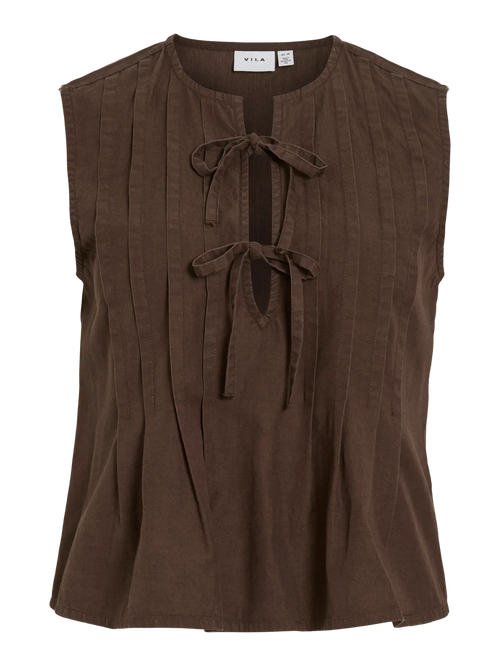 blusa fluida marron chocolate lazo frontal vila mujer
