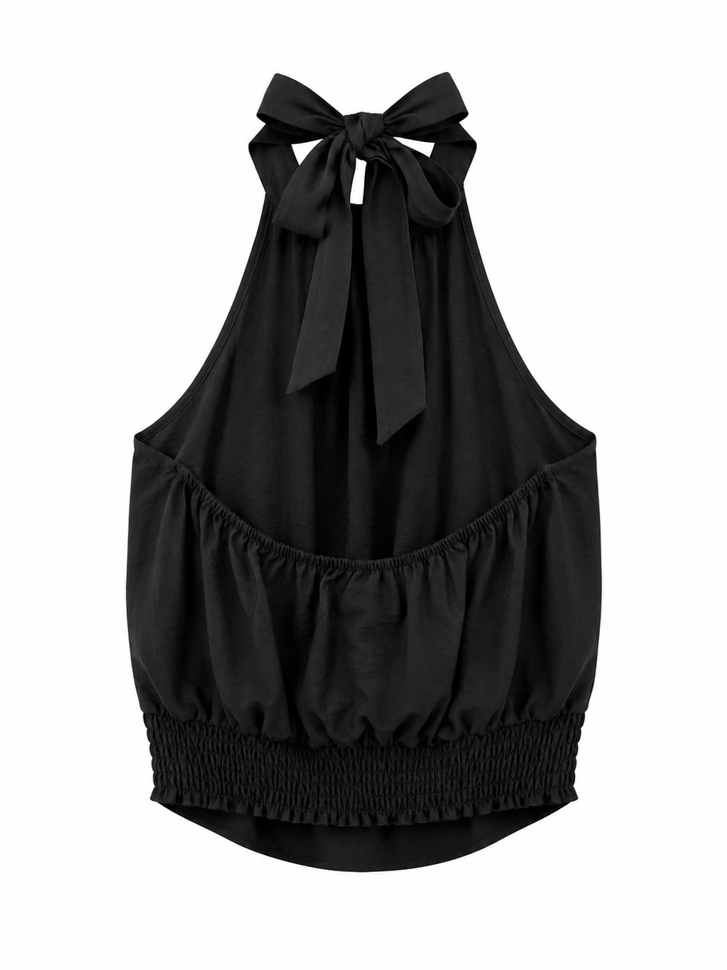 Espalda descubierta del Top Chloe negro con lazada ajustable.