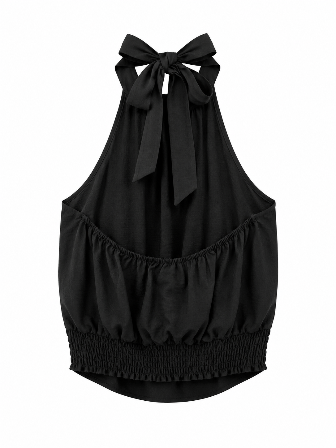Espalda descubierta del Top Chloe negro con lazada ajustable.