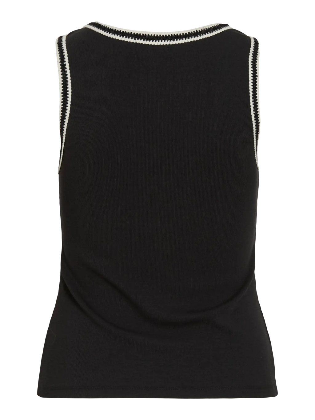 Top Vila negro sin mangas vista trasera con acabado crochet en contraste Cotton grey piedras Blancas Asturias