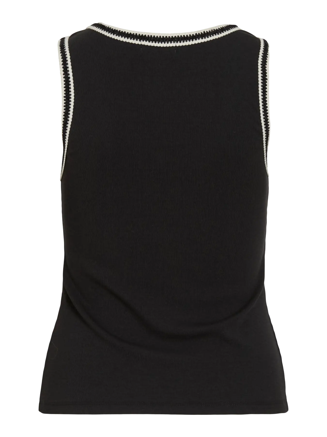 Top Vila negro sin mangas vista trasera con acabado crochet en contraste Cotton grey piedras Blancas Asturias