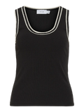Top Vila negro sin mangas con detalle crochet blanco en cuello y sisas Cotton grey piedras Blancas Asturias