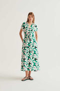 Vestido Magnolia midi estampado verde de Compañía Fantástica en Cotton Grey vista frontal