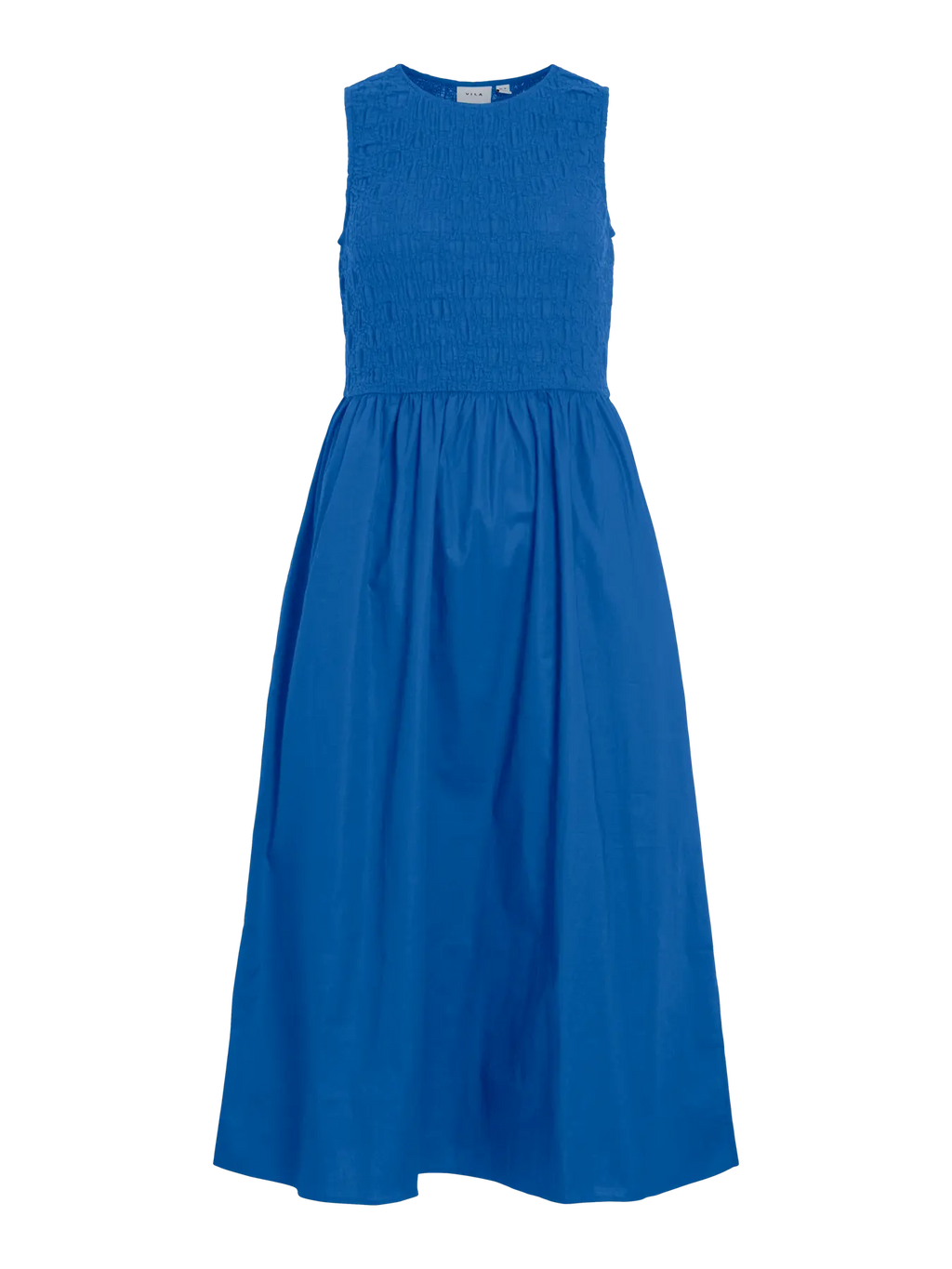 Vestido largo azul eléctrico Vila sin mangas con cuerpo fruncido nido de abeja – Cotton Grey Piedras Blancas