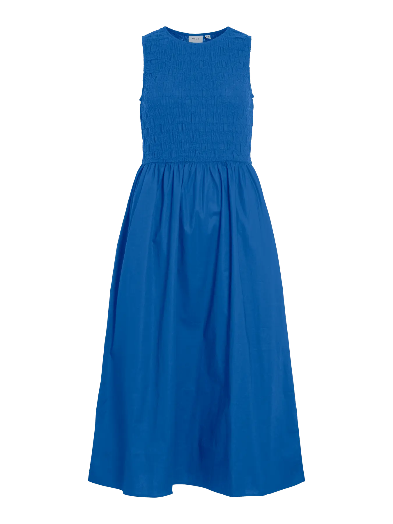 Vestido largo azul eléctrico Vila sin mangas con cuerpo fruncido nido de abeja – Cotton Grey Piedras Blancas