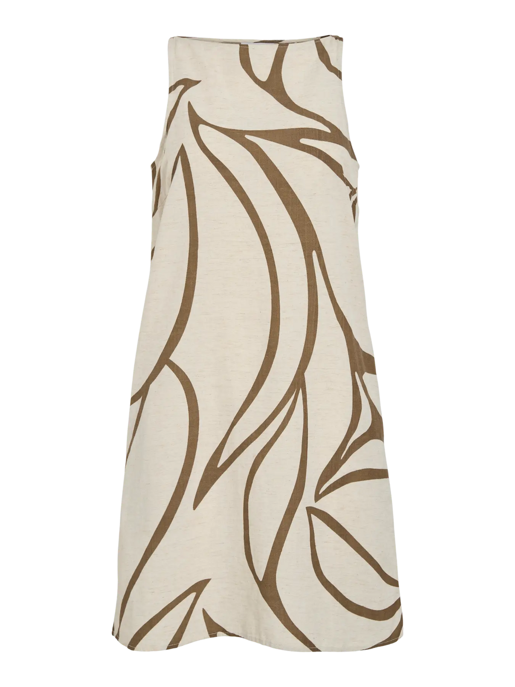 Vestido beige estampado hoja cuello barco sin mangas nueva coleccion vila en cotton grey