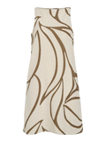 Vestido beige estampado hoja cuello barco sin mangas nueva coleccion vila en cotton grey