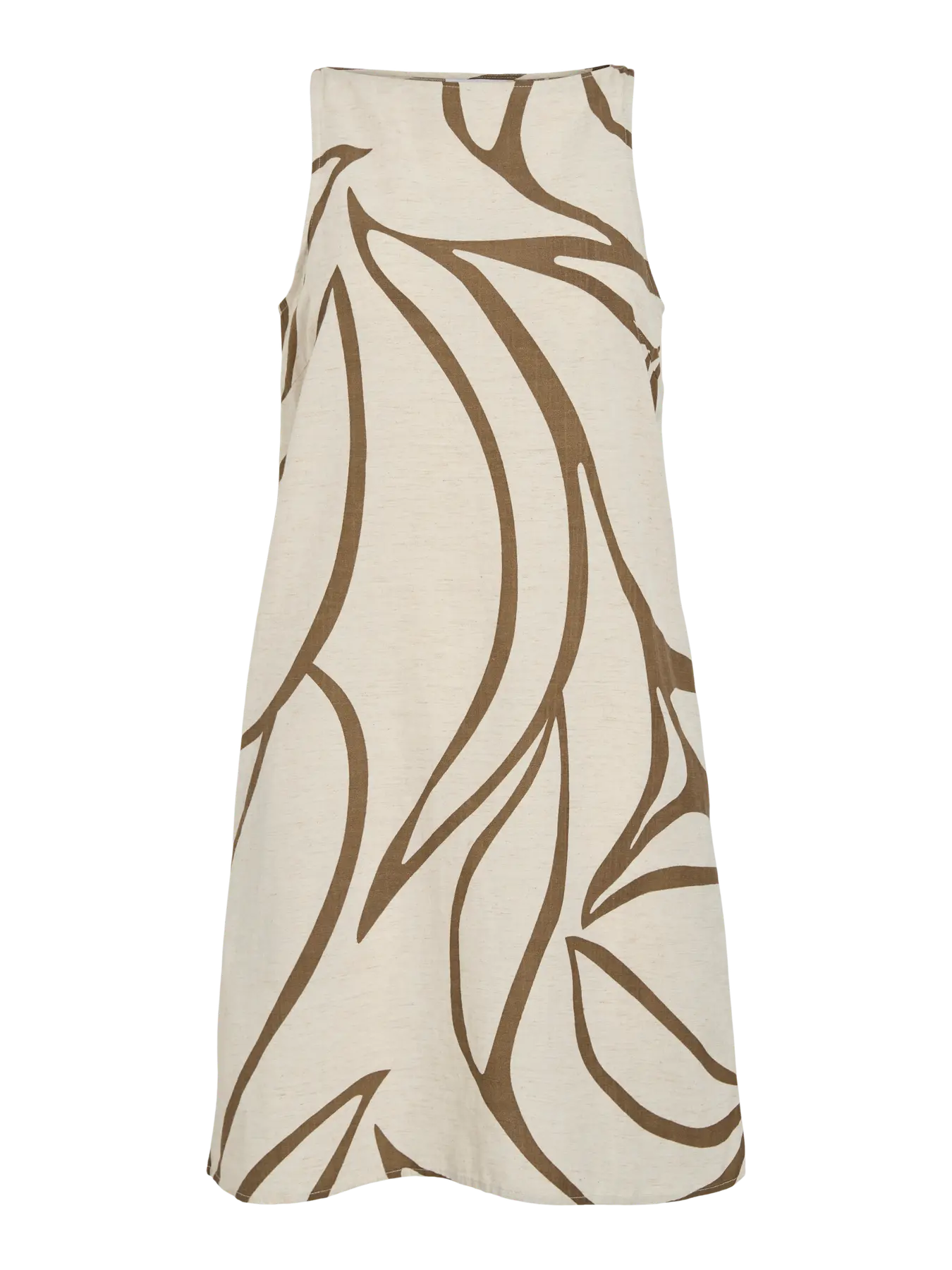 Vestido beige estampado hoja cuello barco sin mangas nueva coleccion vila en cotton grey