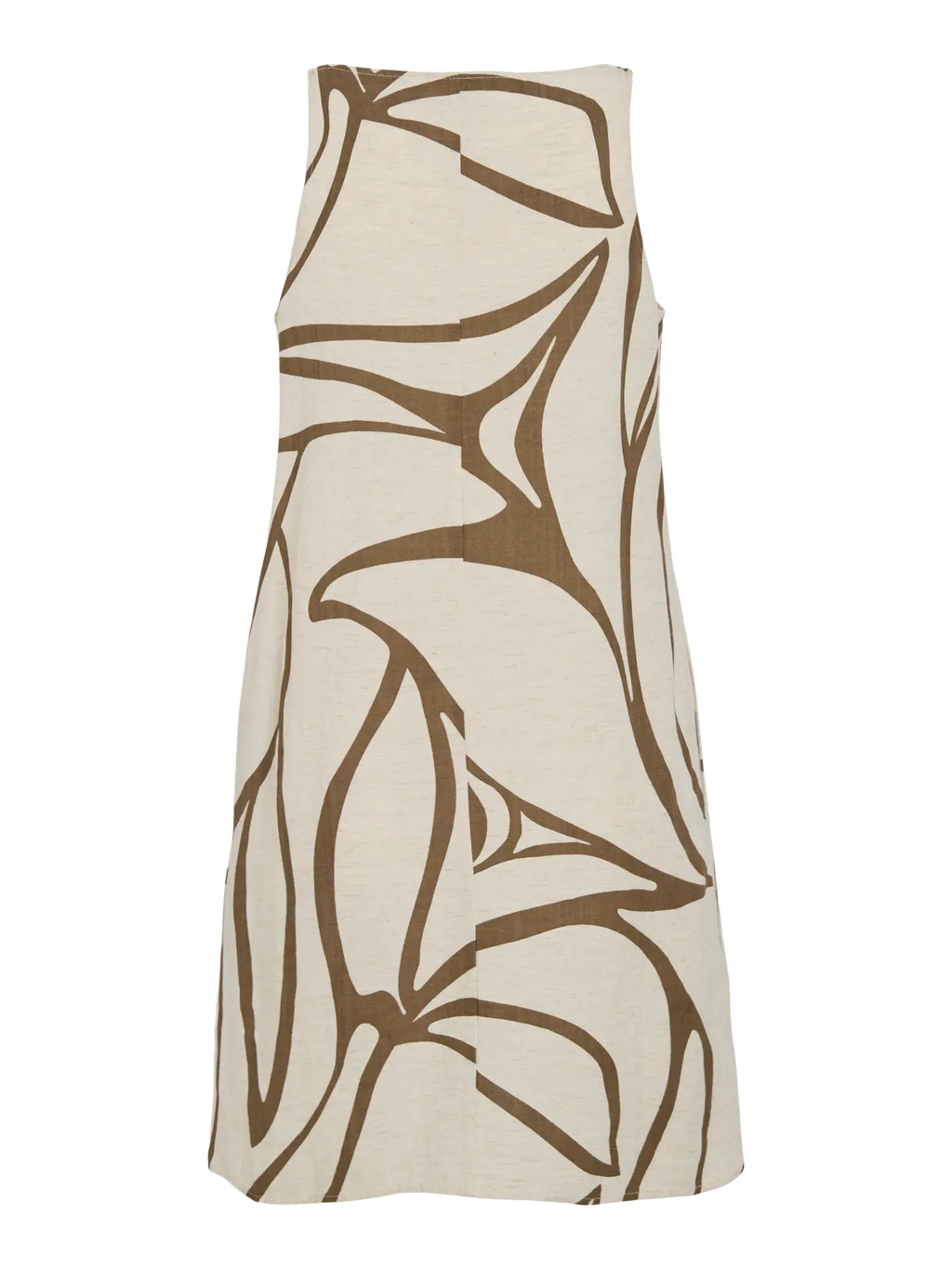 Vista trasera Vestido beige estampado hoja cuello barco sin mangas nueva coleccion vila en cotton grey