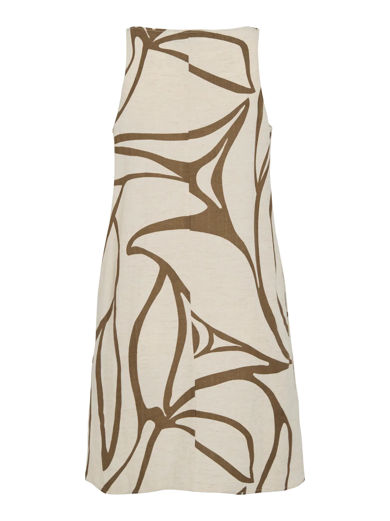 Vista trasera Vestido beige estampado hoja cuello barco sin mangas nueva coleccion vila en cotton grey