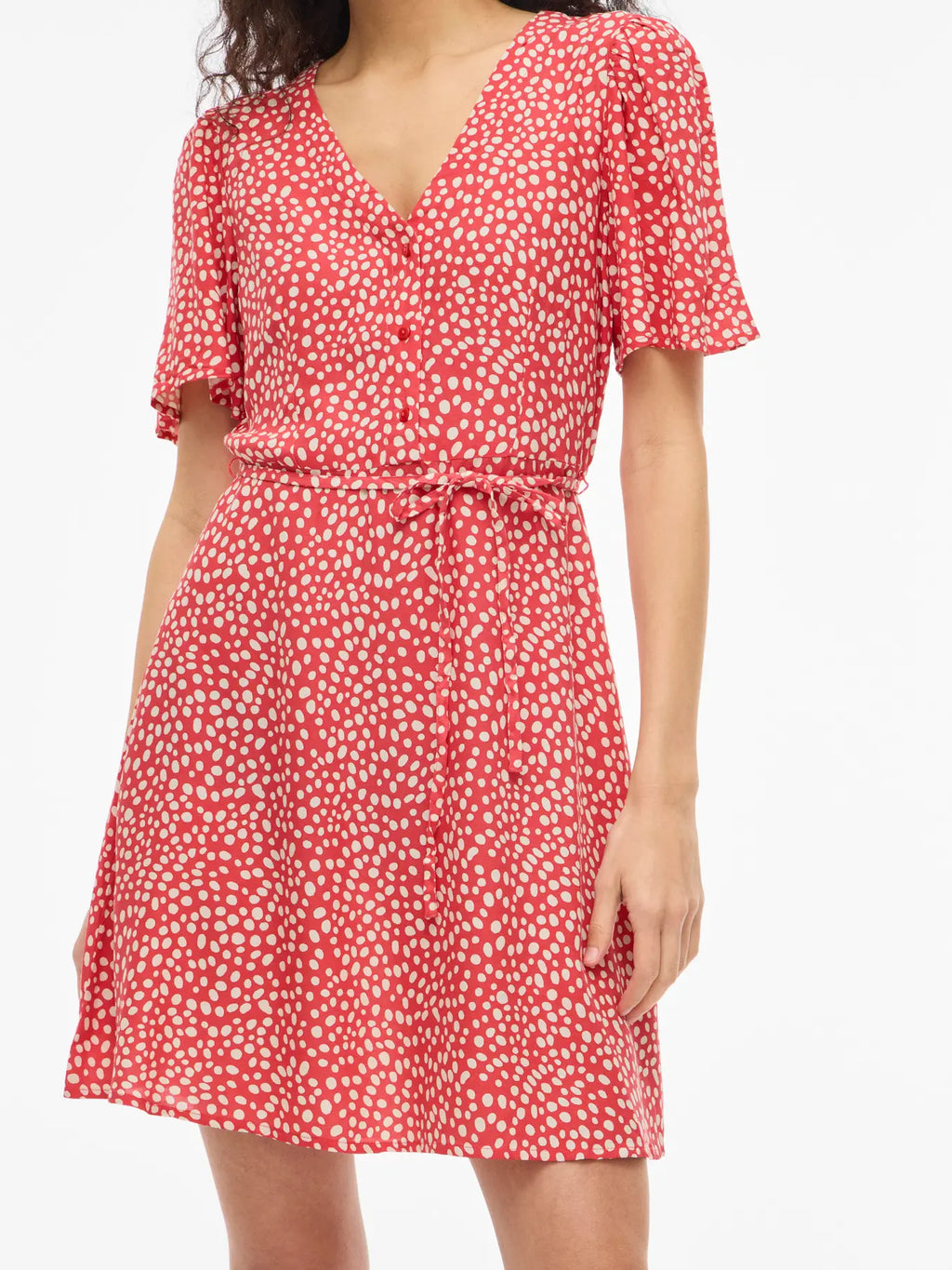 Vestido corto rojo estampado de puntos marca Vila en Cotton Grey Piedras Blancas Asturias
