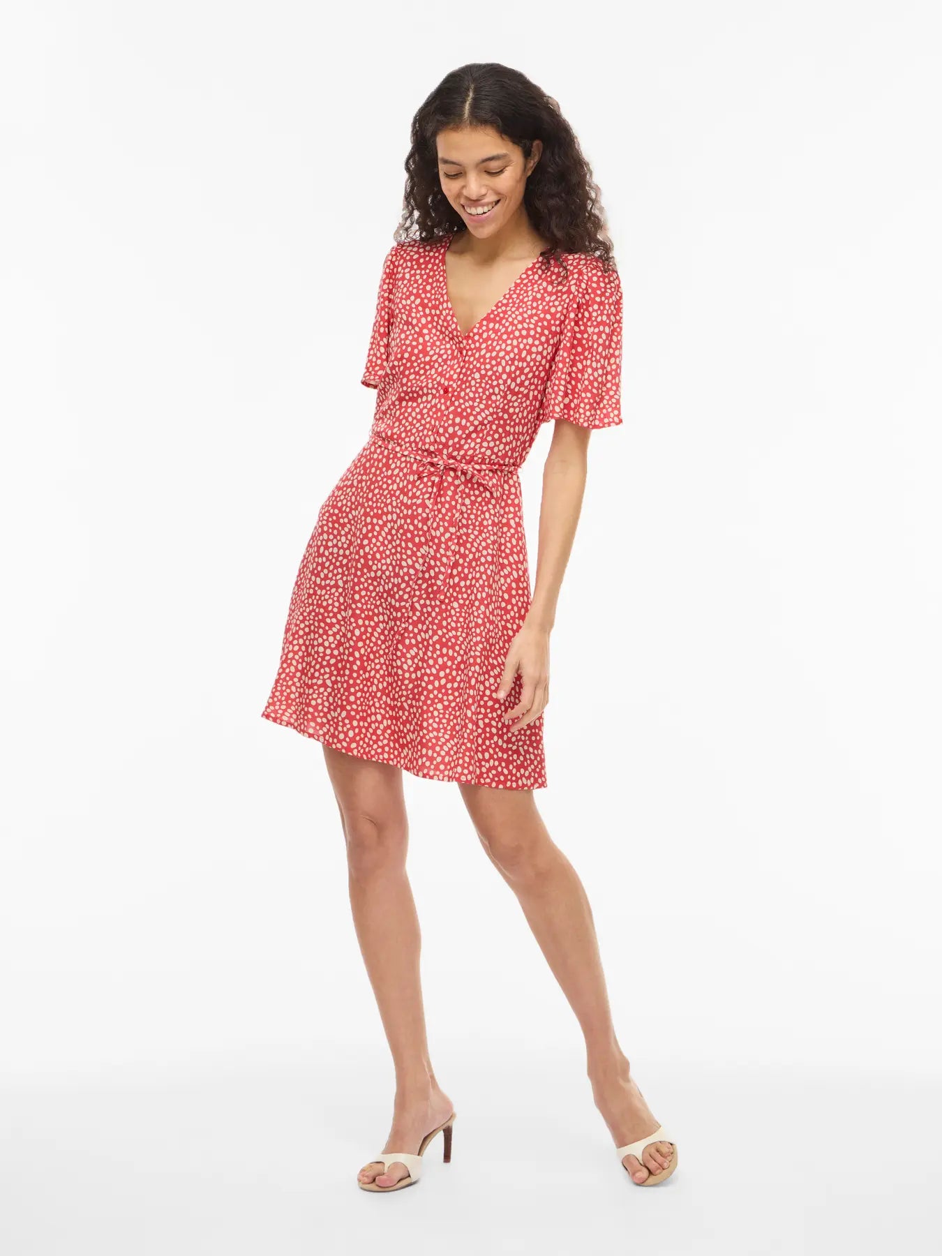 Vestido corto rojo estampado puntos Vila Cotton Grey Piedras Blancas Asturias