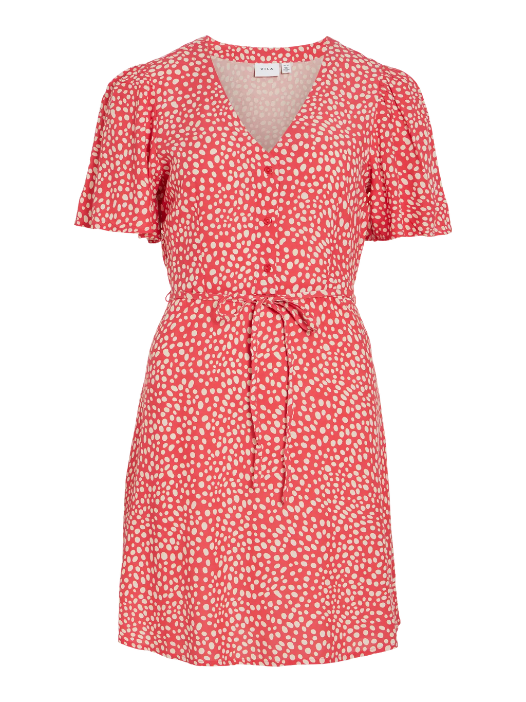 Vestido corto rojo estampado puntos espalda Vila Cotton Grey Piedras Blancas