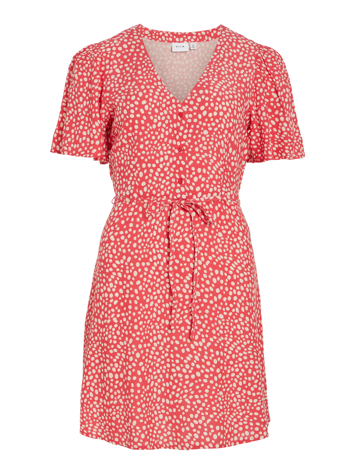 Vestido corto rojo estampado puntos espalda Vila Cotton Grey Piedras Blancas