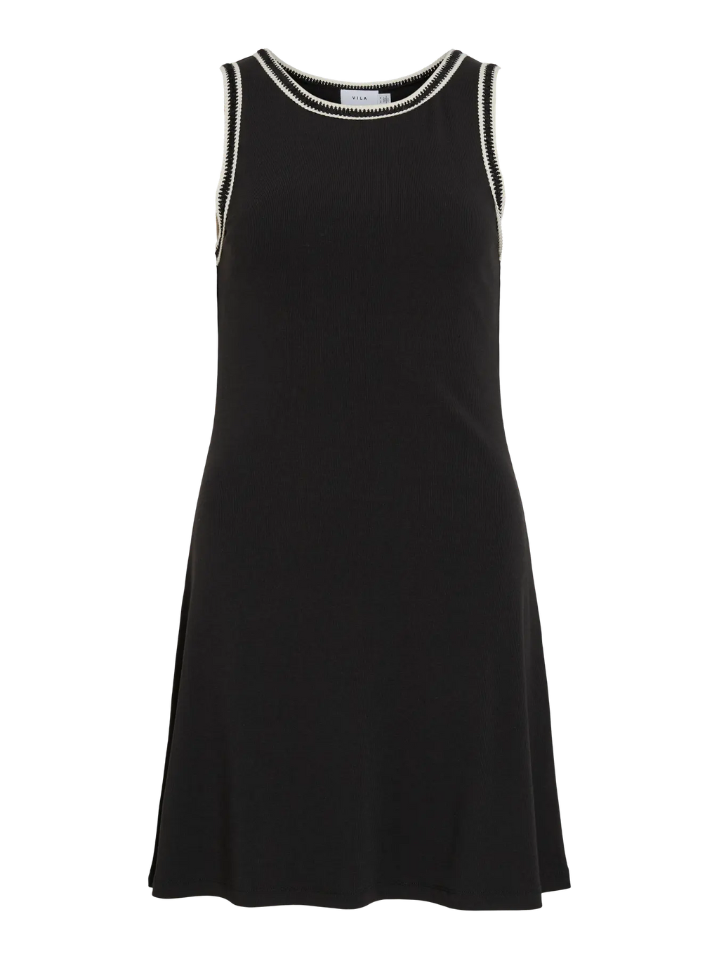 Delantero Vestido negro corto sin mangas detalle crochet blanco Vila Cotton Grey Piedras Blancas Asturias