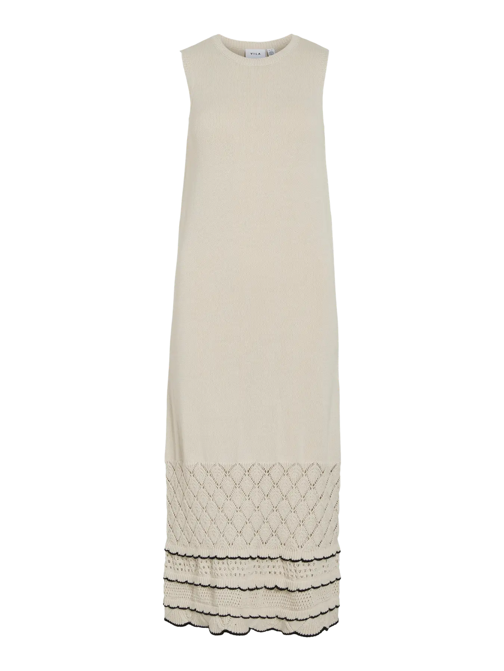 Vestido largo punto beige crochet Vila Cotton Grey Asturias frontal