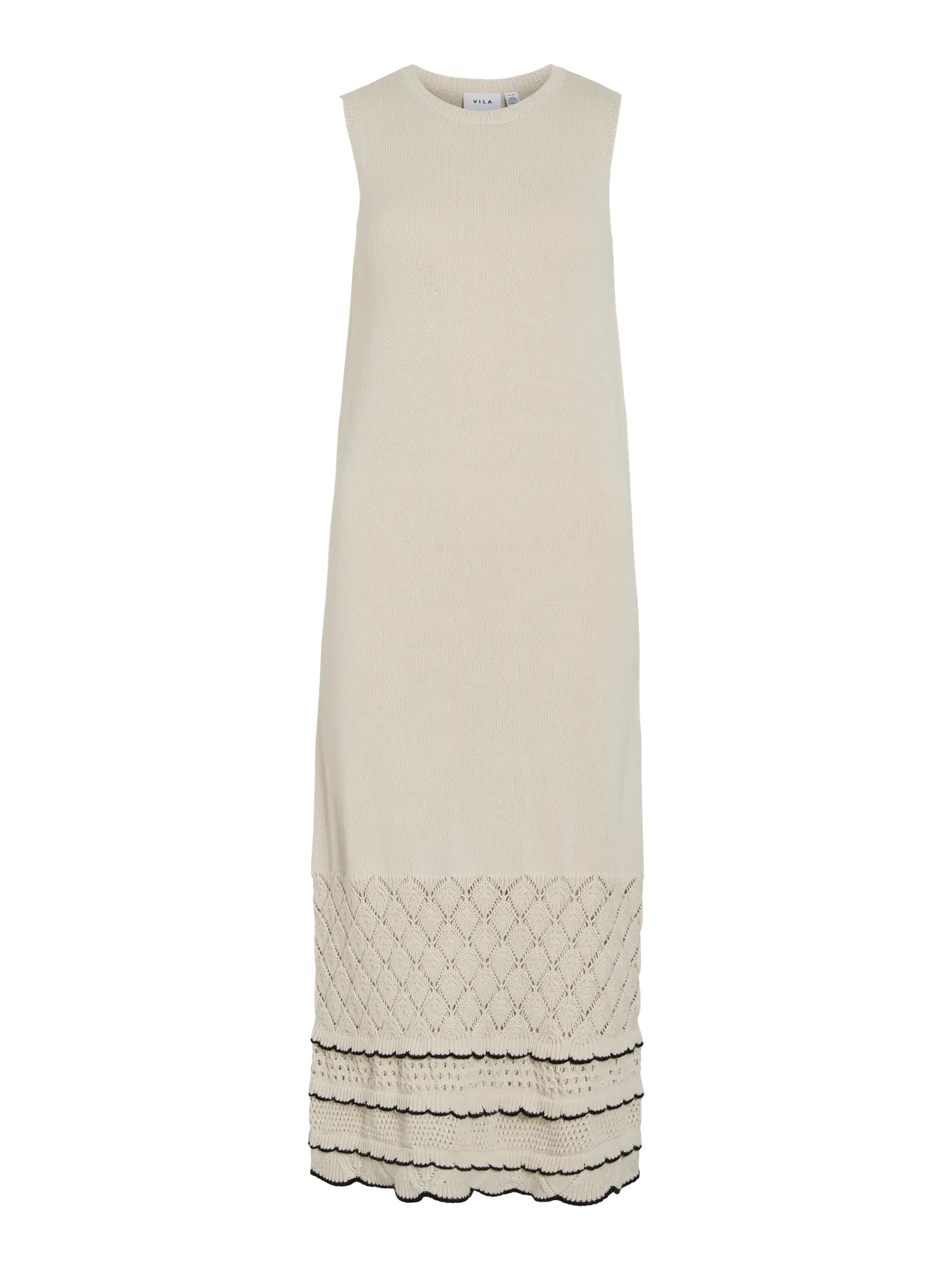 Vestido largo punto beige crochet Vila Cotton Grey Asturias frontal