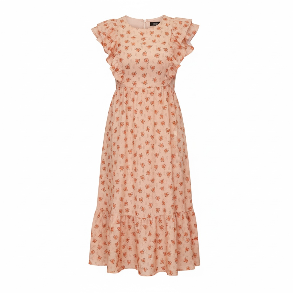 vestido Jazmín Mandarina Maggie Sweet estampado floral coral