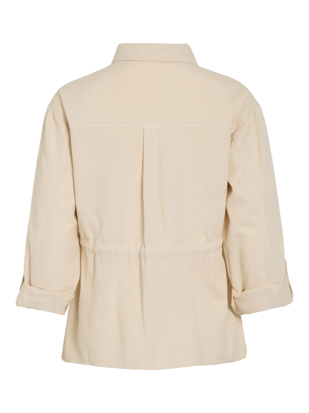 detalle vista trasera de Chaqueta frunce bordados Deny beige | Vila nueva coleccion en cotton grey