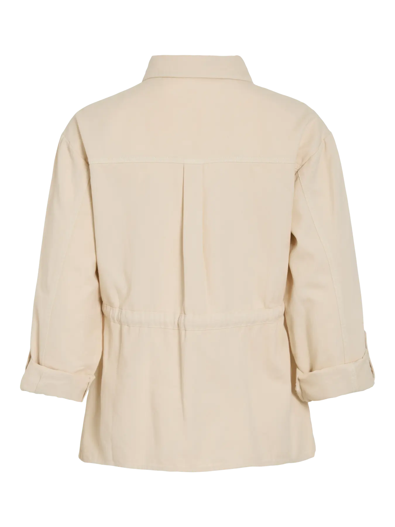 detalle vista trasera de Chaqueta frunce bordados Deny beige | Vila nueva coleccion en cotton grey