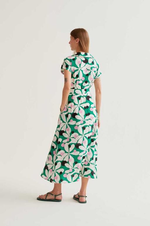 Vista trasera de vestido Magnolia midi de Compañía Fantástica disponible en Cotton Grey