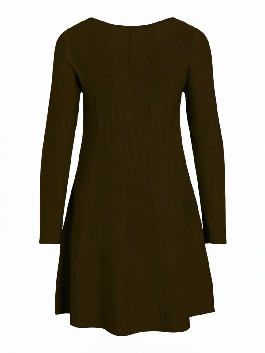 Vestido Valuni marrón chocolate de manga larga  entallado– vista trasera