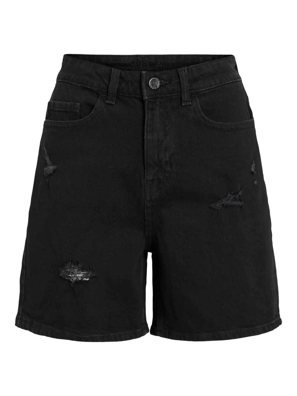 Detalle pantalon corto bermuda denim negra mujer Vila
