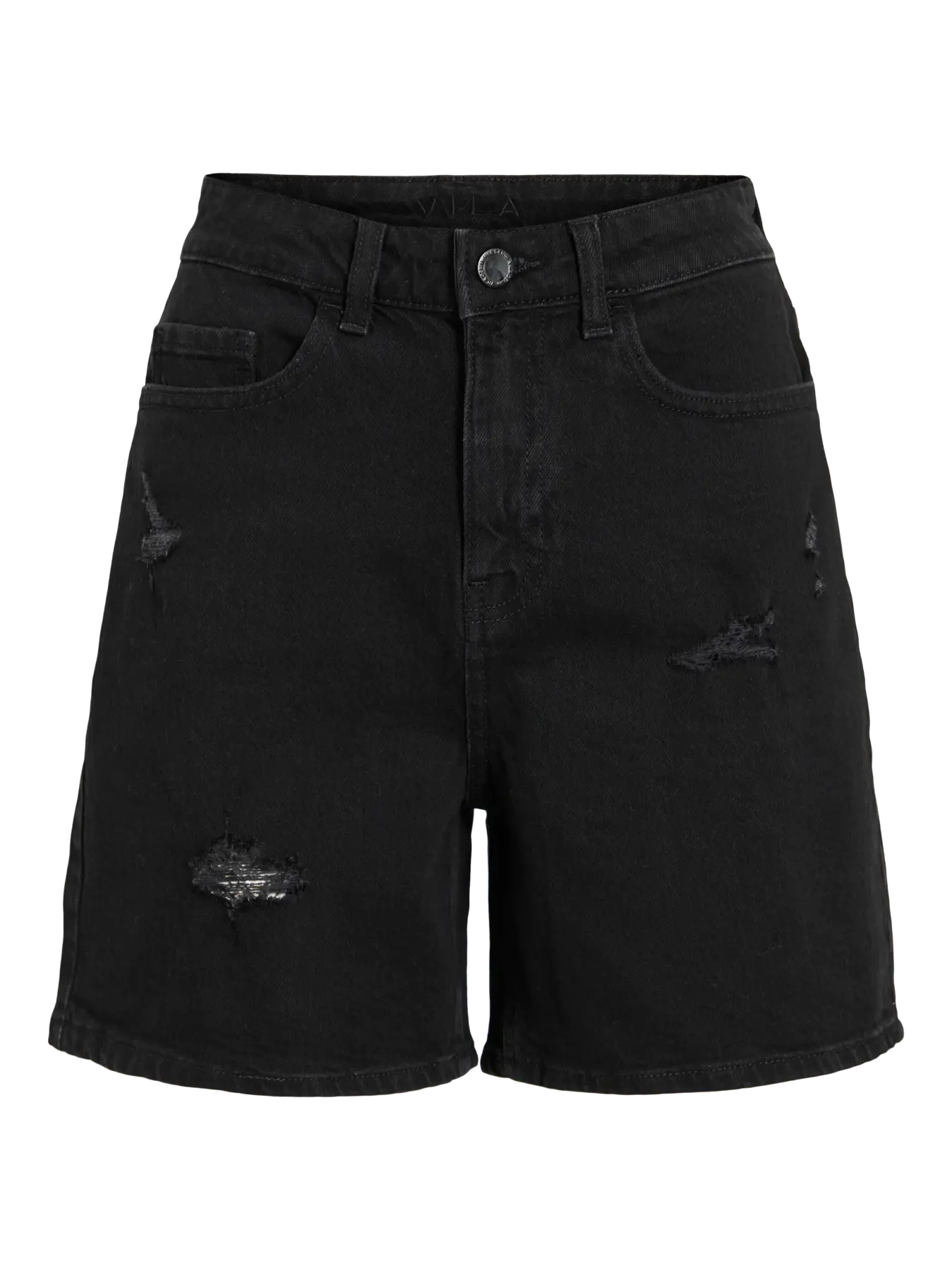 Detalle pantalon corto bermuda denim negra mujer Vila