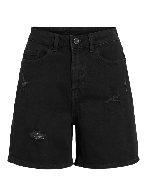 Detalle pantalon corto bermuda denim negra mujer Vila